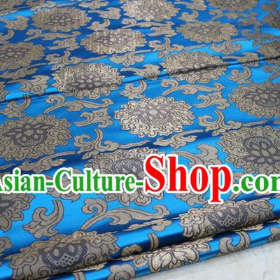 Chinese Traditional Ancient Costume Palace Lotus Pattern Mongolian Robe Blue Brocade Tang Suit Fabric Hanfu Material