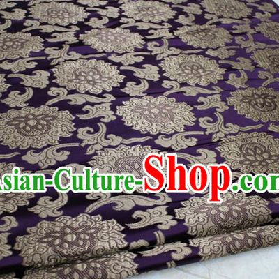 Chinese Traditional Ancient Costume Palace Lotus Pattern Mongolian Robe Purple Brocade Tang Suit Fabric Hanfu Material
