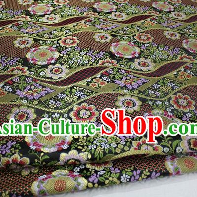 Chinese Traditional Ancient Costume Palace Flowers Pattern Mongolian Robe Kimono Black Brocade Tang Suit Fabric Hanfu Material