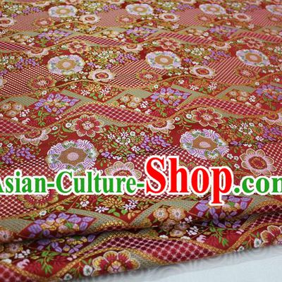 Chinese Traditional Ancient Costume Palace Flowers Pattern Mongolian Robe Kimono Red Brocade Tang Suit Fabric Hanfu Material