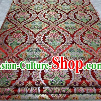 Chinese Traditional Ancient Costume Palace Flowers Pattern Mongolian Robe Kimono Red Brocade Tang Suit Fabric Hanfu Material
