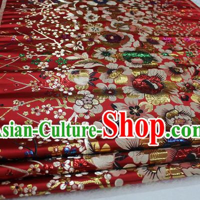 Chinese Traditional Ancient Costume Palace Flowers Pattern Mongolian Robe Cheongsam Red Brocade Tang Suit Fabric Hanfu Material
