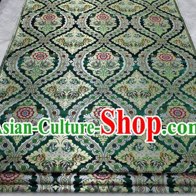 Chinese Traditional Ancient Costume Palace Flowers Pattern Mongolian Robe Cheongsam Green Brocade Tang Suit Fabric Hanfu Material