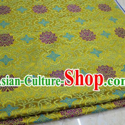 Chinese Traditional Ancient Costume Palace Lotus Pattern Mongolian Robe Cheongsam Yellow Brocade Tang Suit Fabric Hanfu Material