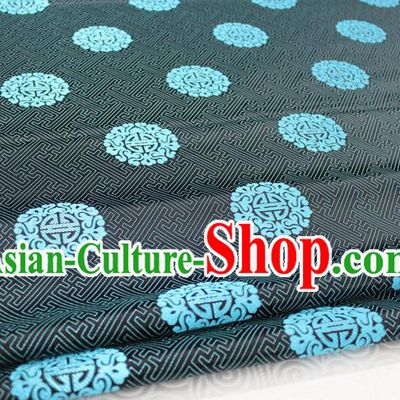 Chinese Traditional Ancient Costume Palace Blue Longevity Pattern Cheongsam Mongolian Robe Black Brocade Tang Suit Fabric Hanfu Material