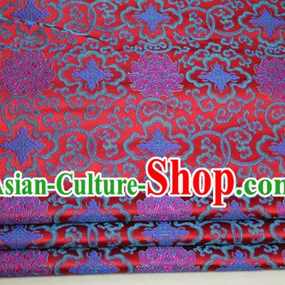 Chinese Traditional Ancient Costume Palace Lotus Pattern Mongolian Robe Cheongsam Red Brocade Tang Suit Fabric Hanfu Material