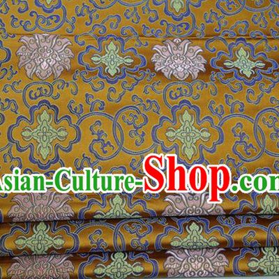 Chinese Traditional Ancient Costume Palace Lotus Pattern Mongolian Robe Cheongsam Golden Brocade Tang Suit Fabric Hanfu Material