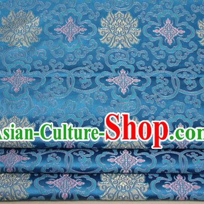 Chinese Traditional Ancient Costume Palace Lotus Pattern Mongolian Robe Cheongsam Blue Brocade Tang Suit Fabric Hanfu Material