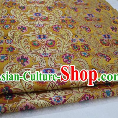 Chinese Traditional Ancient Costume Palace Flower Pattern Xiuhe Suit Golden Nanjing Brocade Cheongsam Satin Fabric Hanfu Material