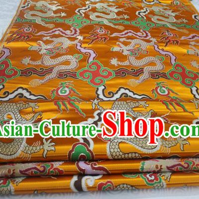 Chinese Traditional Ancient Costume Palace Dragons Pattern Mongolian Robe Golden Nanjing Brocade Cheongsam Satin Fabric Hanfu Material