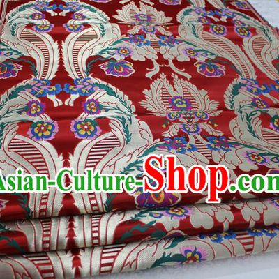 Chinese Traditional Ancient Costume Palace Pattern Mongolian Robe Red Nanjing Brocade Cheongsam Satin Fabric Hanfu Material