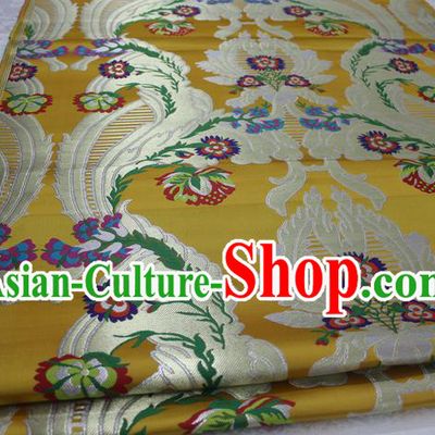 Chinese Traditional Ancient Costume Palace Pattern Mongolian Robe Yellow Nanjing Brocade Cheongsam Satin Fabric Hanfu Material