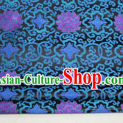 Chinese Traditional Ancient Costume Palace Lotus Pattern Mongolian Robe Cheongsam Black Brocade Tang Suit Fabric Hanfu Material