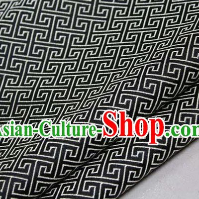 Chinese Traditional Ancient Costume Palace Back Pattern Black Brocade Cheongsam Satin Mongolian Robe Fabric Hanfu Material