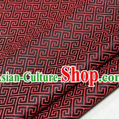 Chinese Traditional Ancient Costume Palace Red Back Pattern Black Brocade Cheongsam Satin Mongolian Robe Fabric Hanfu Material