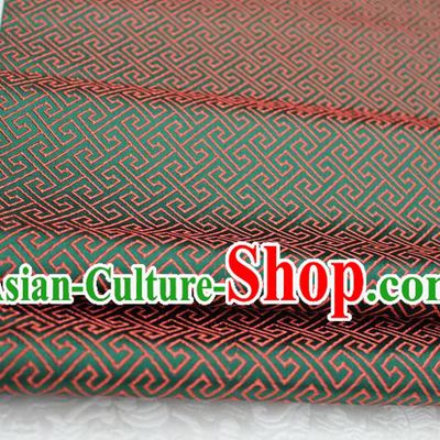 Chinese Traditional Ancient Costume Palace Red Back Pattern Green Brocade Cheongsam Satin Mongolian Robe Fabric Hanfu Material
