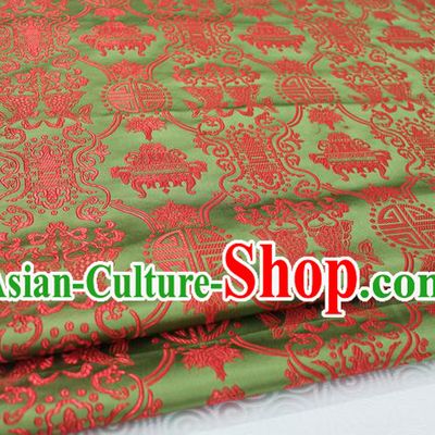 Chinese Traditional Ancient Costume Palace Double Fish Pattern Green Nanjing Brocade Cheongsam Satin Mongolian Robe Fabric Hanfu Material