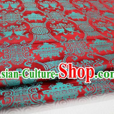 Chinese Traditional Ancient Costume Palace Double Fish Pattern Red Nanjing Brocade Cheongsam Satin Mongolian Robe Fabric Hanfu Material
