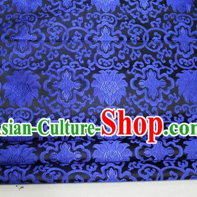 Chinese Traditional Ancient Costume Palace Blue Lotus Pattern Mongolian Robe Cheongsam Black Brocade Tang Suit Fabric Hanfu Material