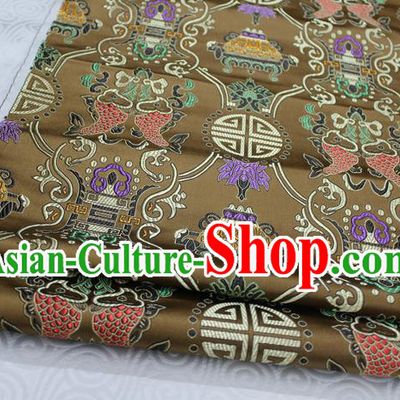 Chinese Traditional Ancient Costume Palace Double Fish Pattern Brown Nanjing Brocade Cheongsam Satin Mongolian Robe Fabric Hanfu Material