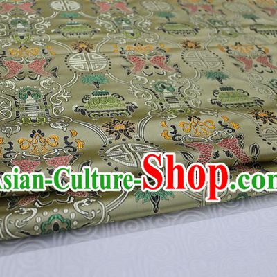 Chinese Traditional Ancient Costume Palace Double Fish Pattern Bronze Nanjing Brocade Cheongsam Satin Mongolian Robe Fabric Hanfu Material