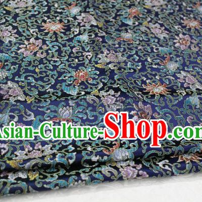 Chinese Traditional Ancient Costume Palace Pattern Deep Blue Nanjing Brocade Cheongsam Satin Mongolian Robe Fabric Hanfu Material