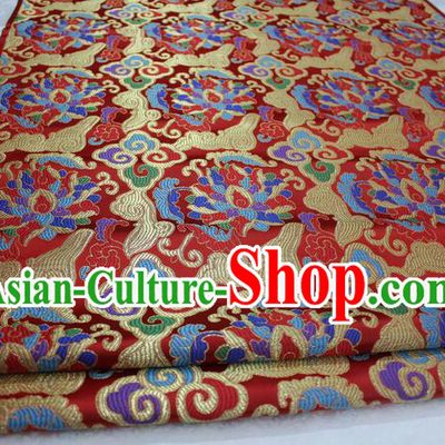 Chinese Traditional Ancient Costume Palace Auspicious Clouds Pattern Red Nanjing Brocade Cheongsam Satin Mongolian Robe Fabric Hanfu Material