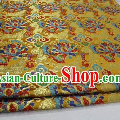 Chinese Traditional Ancient Costume Palace Auspicious Clouds Pattern Golden Nanjing Brocade Cheongsam Satin Mongolian Robe Fabric Hanfu Material
