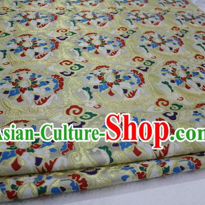 Chinese Traditional Ancient Costume Palace Auspicious Clouds Pattern White Nanjing Brocade Cheongsam Satin Mongolian Robe Fabric Hanfu Material