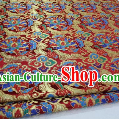 Chinese Traditional Ancient Costume Palace Auspicious Clouds Pattern Red Nanjing Brocade Cheongsam Satin Mongolian Robe Fabric Hanfu Material