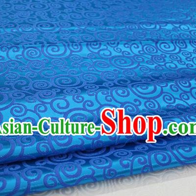 Chinese Traditional Ancient Costume Palace Clouds Pattern Blue Brocade Cheongsam Satin Mongolian Robe Fabric Hanfu Material