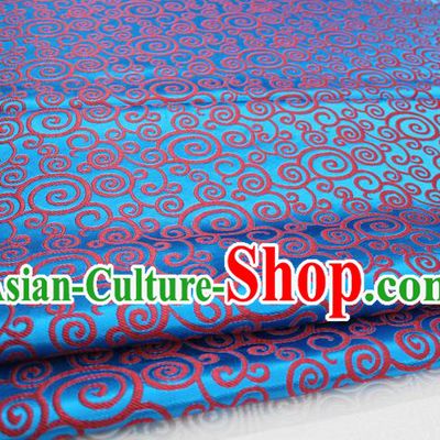 Chinese Traditional Ancient Costume Palace Clouds Pattern Lake Blue Brocade Cheongsam Satin Mongolian Robe Fabric Hanfu Material