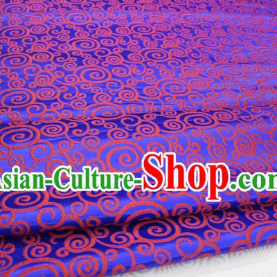 Chinese Traditional Ancient Costume Palace Clouds Pattern Royalblue Brocade Cheongsam Satin Mongolian Robe Fabric Hanfu Material