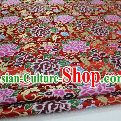 Chinese Traditional Ancient Costume Palace Peony Pattern Xiuhe Suit Red Brocade Cheongsam Satin Mongolian Robe Fabric Hanfu Material