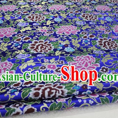Chinese Traditional Ancient Costume Palace Peony Pattern Xiuhe Suit Royalblue Brocade Cheongsam Satin Mongolian Robe Fabric Hanfu Material