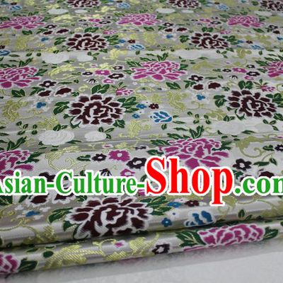 Chinese Traditional Ancient Costume Palace Peony Pattern Xiuhe Suit White Brocade Cheongsam Satin Mongolian Robe Fabric Hanfu Material
