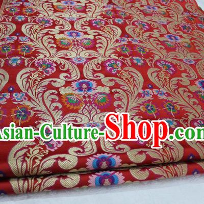 Chinese Traditional Ancient Costume Palace Flower Pattern Xiuhe Suit Red Nanjing Brocade Cheongsam Satin Fabric Hanfu Material