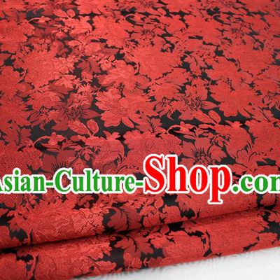 Chinese Traditional Ancient Costume Palace Red Flower Pattern Xiuhe Suit Brocade Cheongsam Satin Mongolian Robe Fabric Hanfu Material