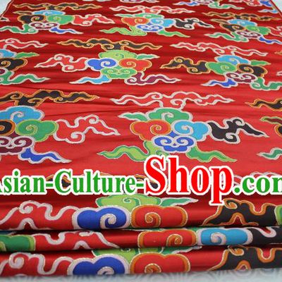 Chinese Traditional Ancient Costume Palace Clouds Pattern Cheongsam Tibetan Robe Red Brocade Tang Suit Fabric Hanfu Material