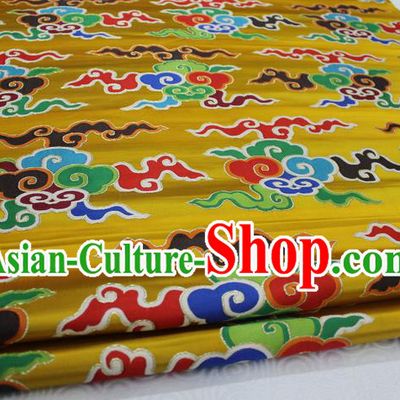 Chinese Traditional Ancient Costume Palace Clouds Pattern Cheongsam Tibetan Robe Yellow Brocade Tang Suit Fabric Hanfu Material