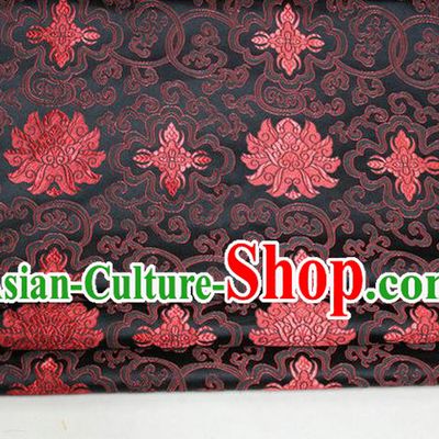 Chinese Traditional Ancient Costume Palace Red Lotus Pattern Mongolian Robe Cheongsam Black Brocade Tang Suit Fabric Hanfu Material