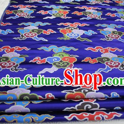 Chinese Traditional Ancient Costume Palace Clouds Pattern Cheongsam Tibetan Robe Blue Brocade Tang Suit Fabric Hanfu Material