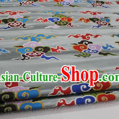 Chinese Traditional Ancient Costume Palace Clouds Pattern Cheongsam Tibetan Robe Grey Brocade Tang Suit Fabric Hanfu Material