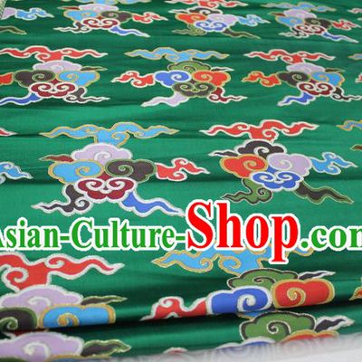 Chinese Traditional Ancient Costume Palace Clouds Pattern Cheongsam Tibetan Robe Green Brocade Tang Suit Fabric Hanfu Material