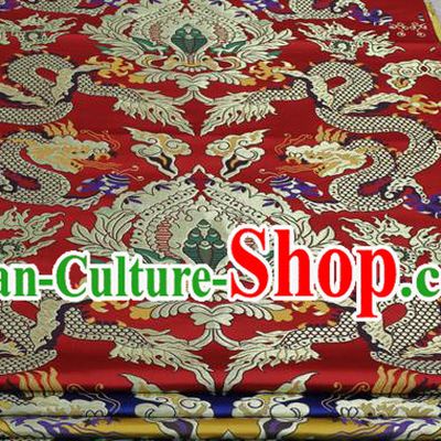 Chinese Traditional Ancient Costume Palace Dragons Pattern Mandarin Jacket Tibetan Robe Red Brocade Tang Suit Fabric Hanfu Material
