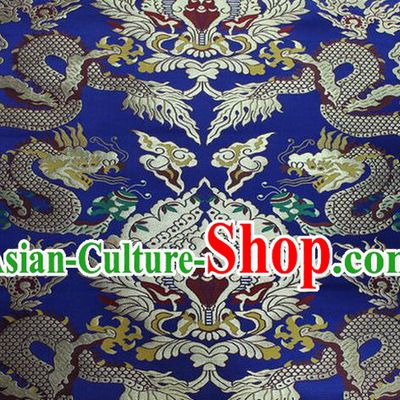 Chinese Traditional Ancient Costume Palace Dragons Pattern Mandarin Jacket Tibetan Robe Royalblue Brocade Tang Suit Fabric Hanfu Material