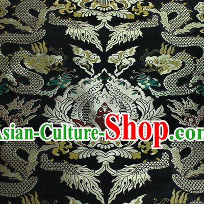 Chinese Traditional Ancient Costume Palace Dragons Pattern Mandarin Jacket Tibetan Robe Black Brocade Tang Suit Fabric Hanfu Material
