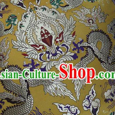 Chinese Traditional Ancient Costume Palace Dragons Pattern Mandarin Jacket Tibetan Robe Yellow Brocade Tang Suit Fabric Hanfu Material