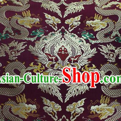 Chinese Traditional Ancient Costume Palace Dragons Pattern Mandarin Jacket Tibetan Robe Purple Brocade Tang Suit Fabric Hanfu Material
