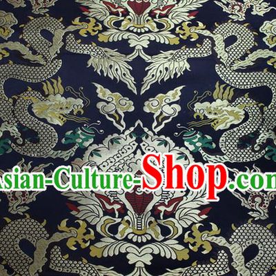 Chinese Traditional Ancient Costume Palace Dragons Pattern Mandarin Jacket Tibetan Robe Navy Brocade Tang Suit Fabric Hanfu Material